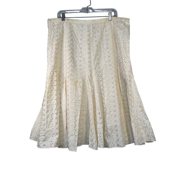Dana Buchman Size 16 Cream Eyelet Embroidered Multi Panel A-Line Skirt - Picture 1 of 9